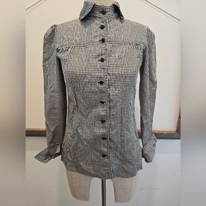 Vintage Black and White Gingham Button-Up Blouse